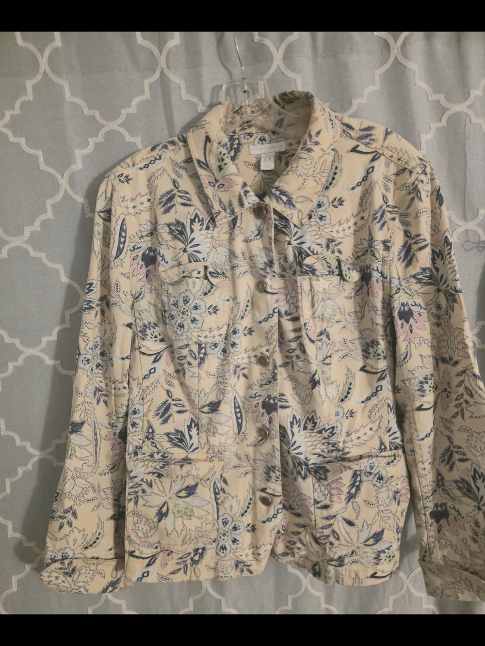 Charter Club Cream Floral Lightweight Shirt Jacket